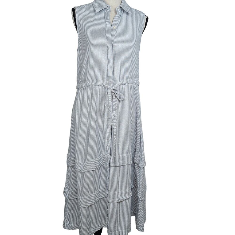 Calvin Klein Striped Linen Blend Sleeveless Tiered Maxi Dress Summer Ready Sz 4